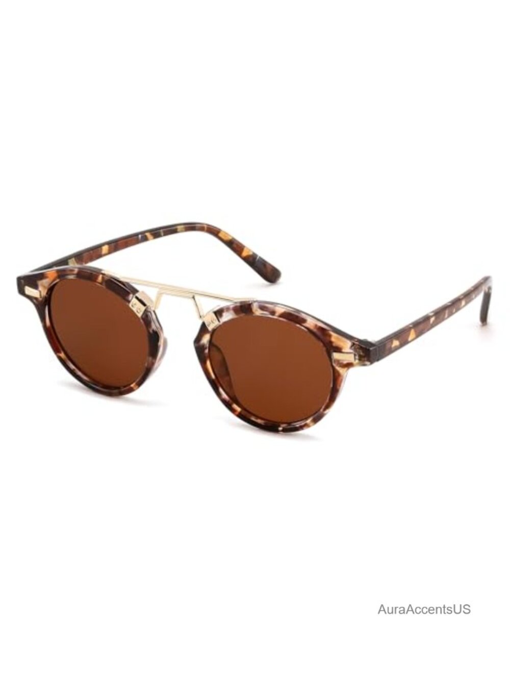 Retro Round Metal Brow Sunglasses UV400 Polycarbonate Full Rim Women